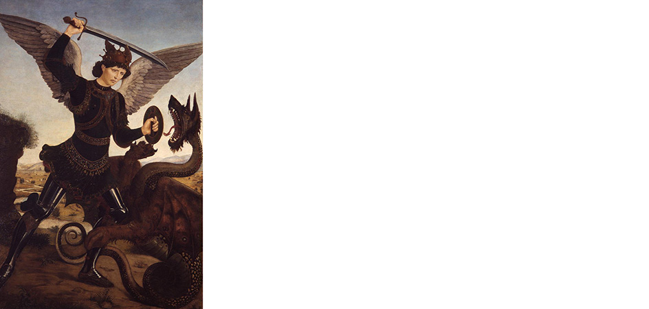 san michele arcangelo combatte il drago pollaiolo museo bardini firenze