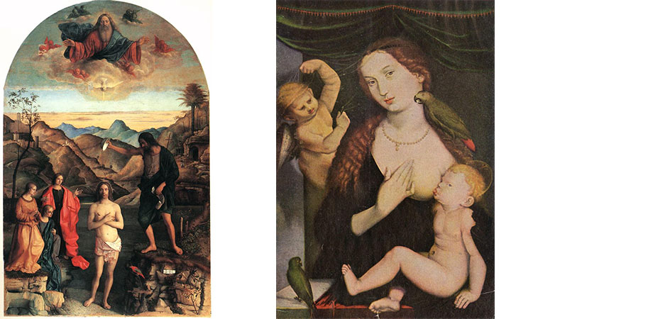 battesimo di cristo giovanni bellini e madonna del pappagallo hans baldung
