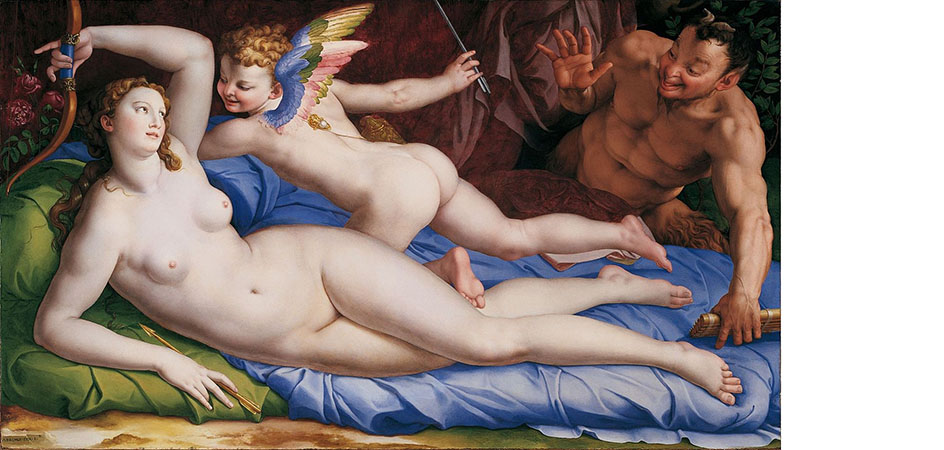 venere cupido e satiro bronzino